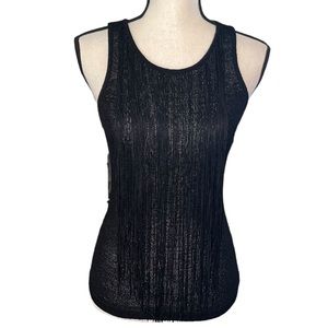 Bebe Black Lightweight Tank Top w/ Fringe Detail